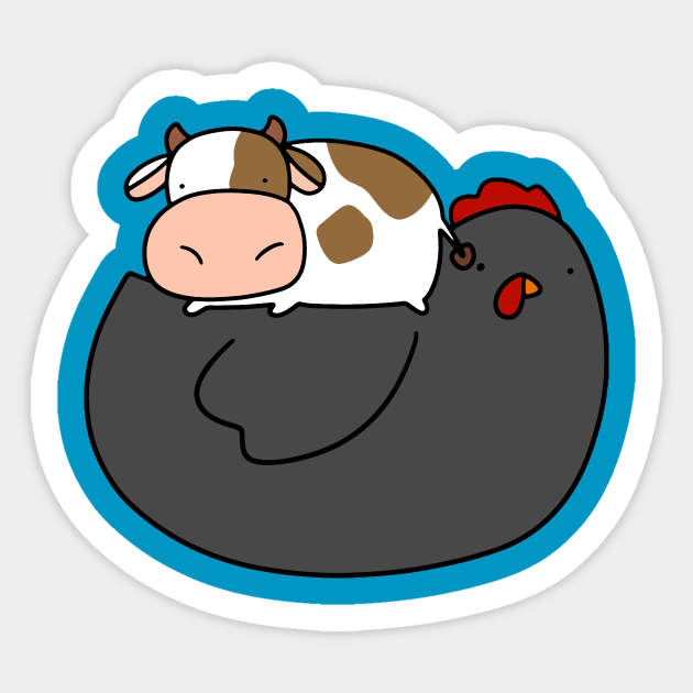 Little Cow and Black Chicken Sticker by saradaboru